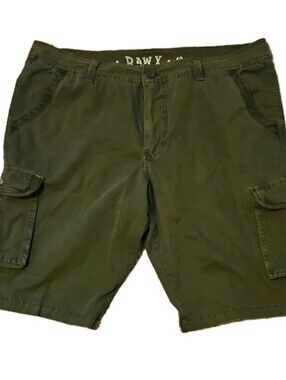 RAW X Men’s Green Cargo Shorts Cotton Canvas Flat Front Zip w/ Pockets.